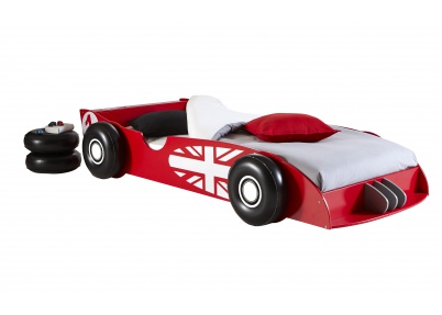Cool raceautobed Lewis (Lewis Hamilton, wereldkampioen 2014) met 2 banden als nachtkastje