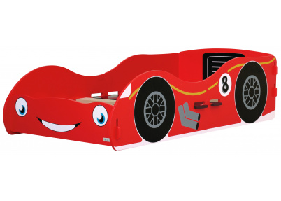 Autobed Racing Car voor kleine kinderen heeft een matrasmaat van 70 x 140 cm en uitvalbeveiliging
