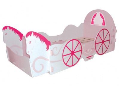Kinderbed prinsessenkoets met 2 paarden en opbergbox