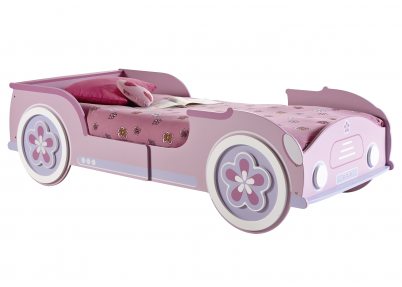 Meisjes autobed Pippi roze, lila en paars met bloemetje in de wielen