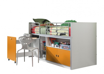Halfhoogslaper Berth oranje met uitschuifbaar bureau en kastjes