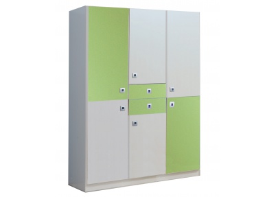 3-Deurs kledingkast Perky groen met frisgroene panelen, inclusief hanggedeeltes en 2 lades