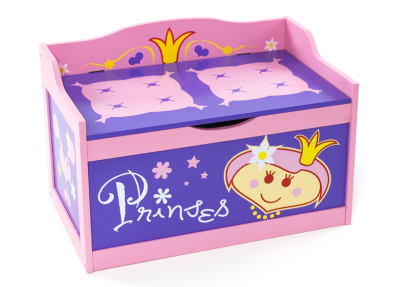 Zitbankje voor kinderen en speelgoedkist Prinses met print van prinsessen kussentjes op de deksel