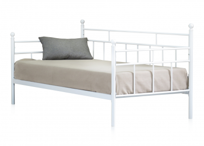 Brocant spijlenbed en bedbank Comfy wit met Baseline L matras (90 x 200 x 19 cm.)