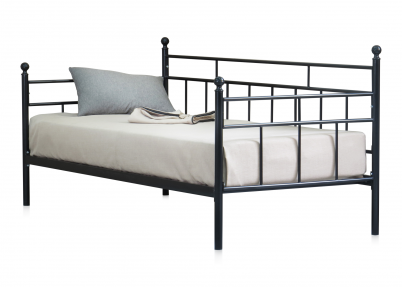 Brocant spijlenbed en bedbank Comfy zwart met Baseline L matras (90 x 200 x 19 cm.)