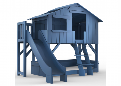 Treehouse bed Welcome to the jungle atlantisch blauw met verticale glijbaan en lounge bed 