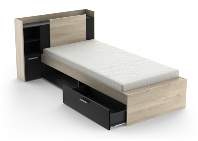 Tienerbed Living zwart met geopende lade 