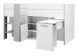 Luxe halfhoogslaper Lounge in wit met grijs en uitgeschoven bureau