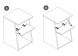 Schematische tekening van het kastje van de losse bijzettafel (de beugel kan zowel rechts als links gemonteerd worden)